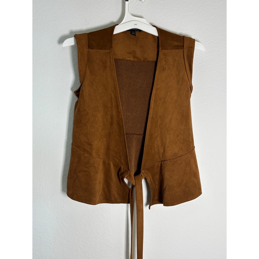 Banana Republic Faux Suede Peplum Wrap Vest Cognac Brown XXS Petite Sleeveless